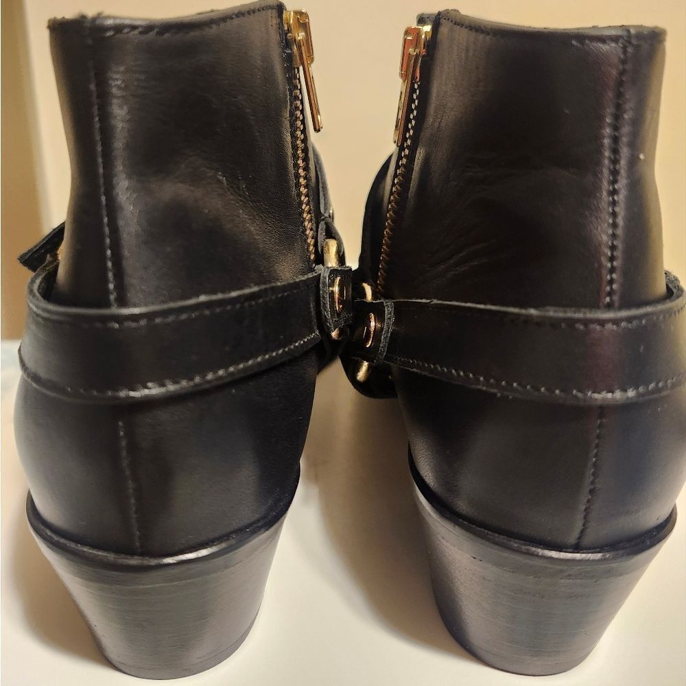 New J. Crew "Remi" Black Leather w/Harness Ankle Boots Size 7.5 (Retail $268) - Picture 6 of 9